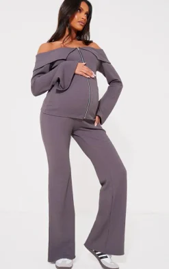Best PrettyLittleThing Maternity Rib Fold Over Zip Up Top Charcoal