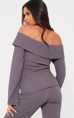 Best PrettyLittleThing Maternity Rib Fold Over Zip Up Top Charcoal