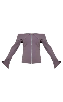Best PrettyLittleThing Maternity Rib Fold Over Zip Up Top Charcoal