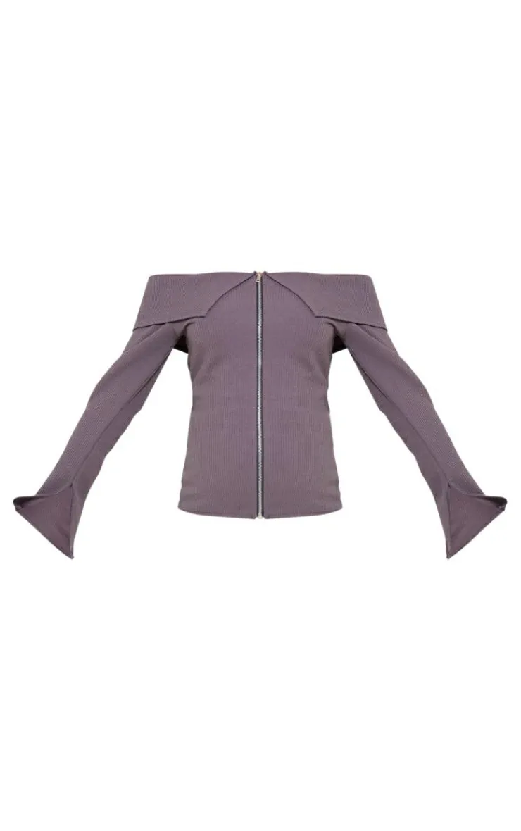 Best PrettyLittleThing Maternity Rib Fold Over Zip Up Top Charcoal