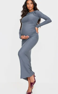 Maternity Soft Touch Double Layered Ruched Maxi Dress-PrettyLittleThing Clearance