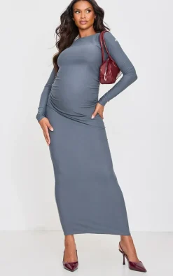 Maternity Soft Touch Double Layered Ruched Maxi Dress-PrettyLittleThing Clearance