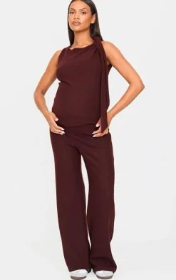 Hot PrettyLittleThing Maternity Brushed Rib Wide Leg Pants Chocolate