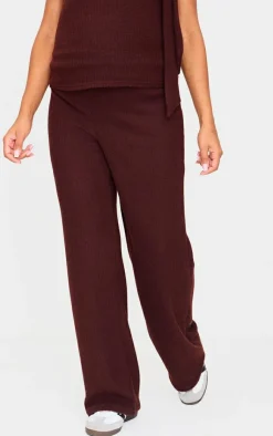 Hot PrettyLittleThing Maternity Brushed Rib Wide Leg Pants Chocolate