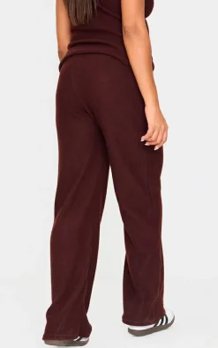 Hot PrettyLittleThing Maternity Brushed Rib Wide Leg Pants Chocolate