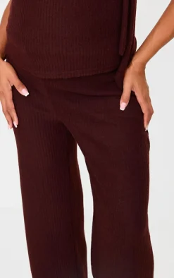 Hot PrettyLittleThing Maternity Brushed Rib Wide Leg Pants Chocolate