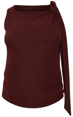 New PrettyLittleThing Maternity Chocolate Brushed Rib Tie Shoulder Top Chocolate.