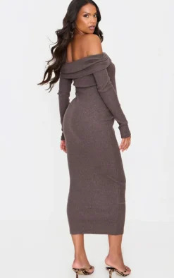Maternity Heavy Brushed Rib Bardot Trim Midaxi Dress-PrettyLittleThing Discount