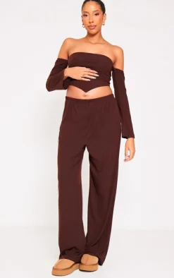 Clearance PrettyLittleThing Maternity Off The Shoulder Point Hem Top Chocolate