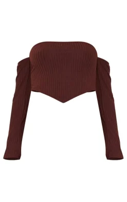 Clearance PrettyLittleThing Maternity Off The Shoulder Point Hem Top Chocolate