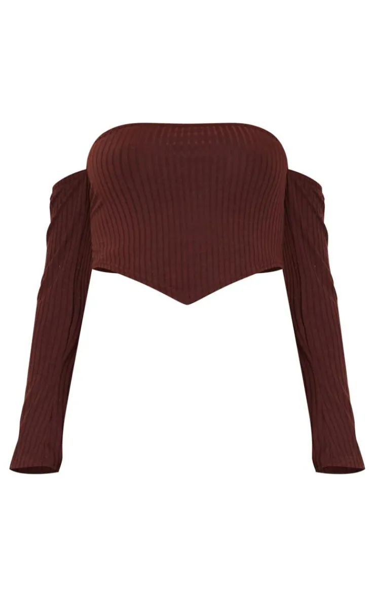 Clearance PrettyLittleThing Maternity Off The Shoulder Point Hem Top Chocolate