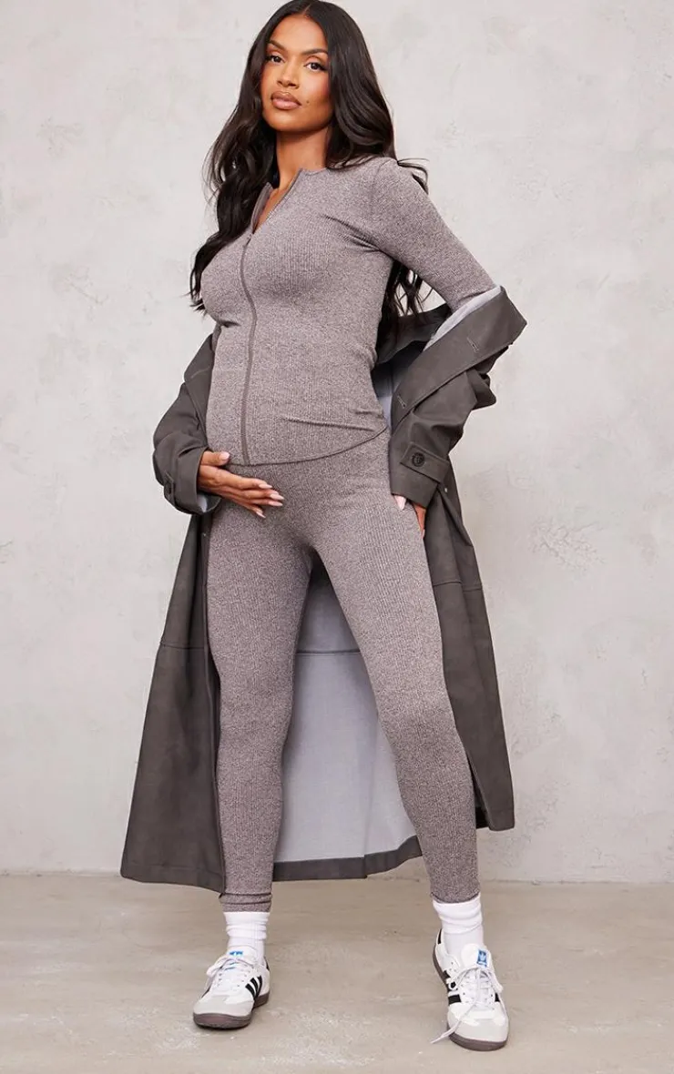 Outlet PrettyLittleThing Maternity Chocolate Snatched Rib High Waist Leggings Chocolate.