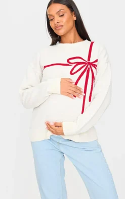 PrettyLittleThing Oversized Sweaters*Maternity Bow Detail Oversized Christmas Sweater