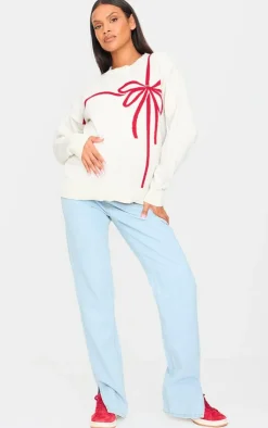 PrettyLittleThing Oversized Sweaters*Maternity Bow Detail Oversized Christmas Sweater