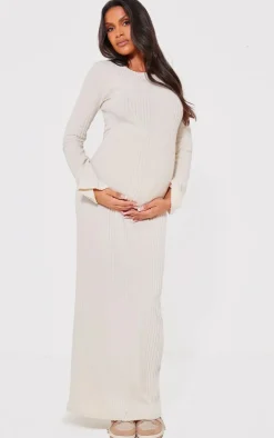 Maternity Brushed Rib Long Sleeve Maxi Dress-PrettyLittleThing Hot
