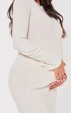 Maternity Brushed Rib Long Sleeve Maxi Dress-PrettyLittleThing Hot