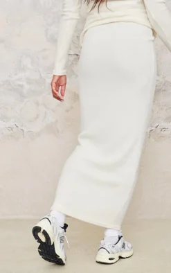 New PrettyLittleThing Maternity Brushed Rib Asymmetric Button Maxi Skirt Cream