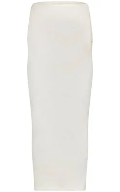 New PrettyLittleThing Maternity Brushed Rib Asymmetric Button Maxi Skirt Cream