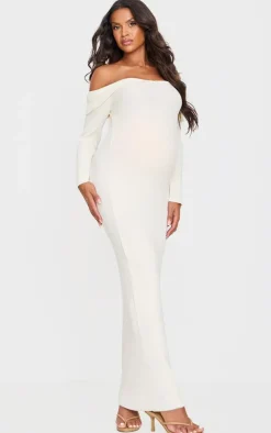 Maternity Off The Shoulder Rib Knit Maxi Dress-PrettyLittleThing New