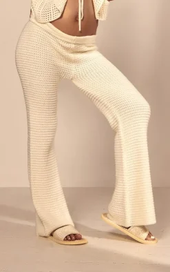 Discount PrettyLittleThing Maternity Open Knit Flare Pants Cream