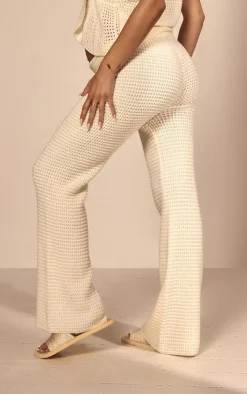 Discount PrettyLittleThing Maternity Open Knit Flare Pants Cream
