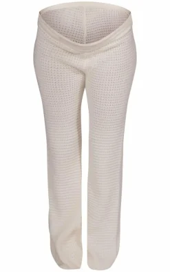 Discount PrettyLittleThing Maternity Open Knit Flare Pants Cream