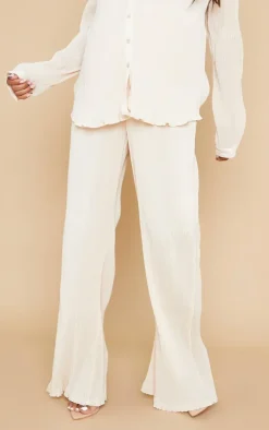 PrettyLittleThing Maternity Plisse High Waisted Wide Leg Pants Cream
