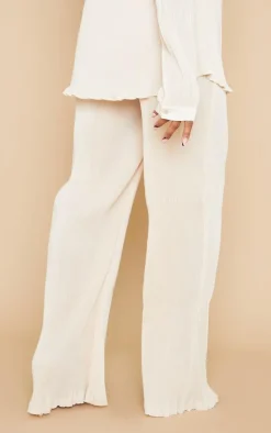 PrettyLittleThing Maternity Plisse High Waisted Wide Leg Pants Cream