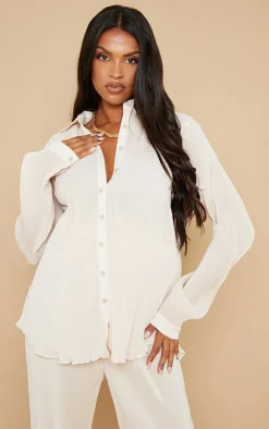 Clearance PrettyLittleThing Maternity Plisse Shirt Cream