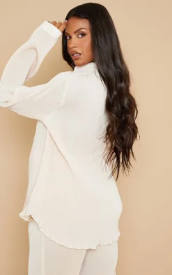 Clearance PrettyLittleThing Maternity Plisse Shirt Cream