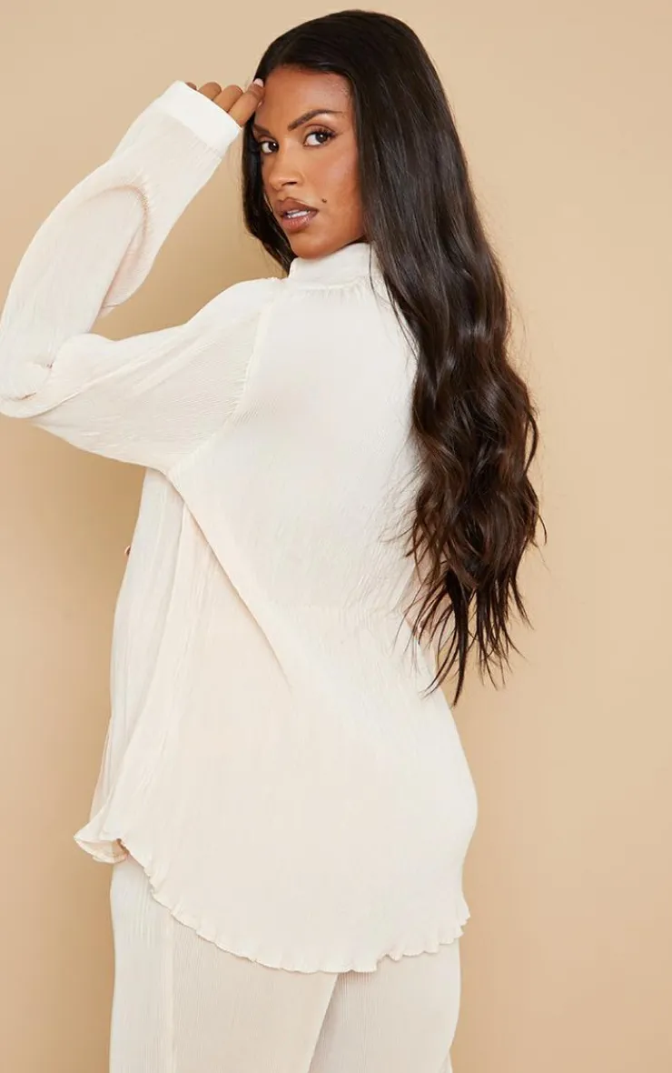 Clearance PrettyLittleThing Maternity Plisse Shirt Cream