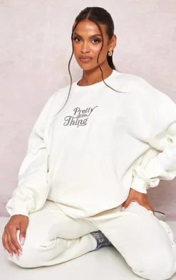 Online PrettyLittleThing Maternity Plt Embroidered Oversized Sweatshirt Cream