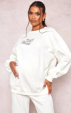 Online PrettyLittleThing Maternity Plt Embroidered Oversized Sweatshirt Cream