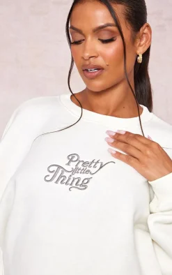 Online PrettyLittleThing Maternity Plt Embroidered Oversized Sweatshirt Cream