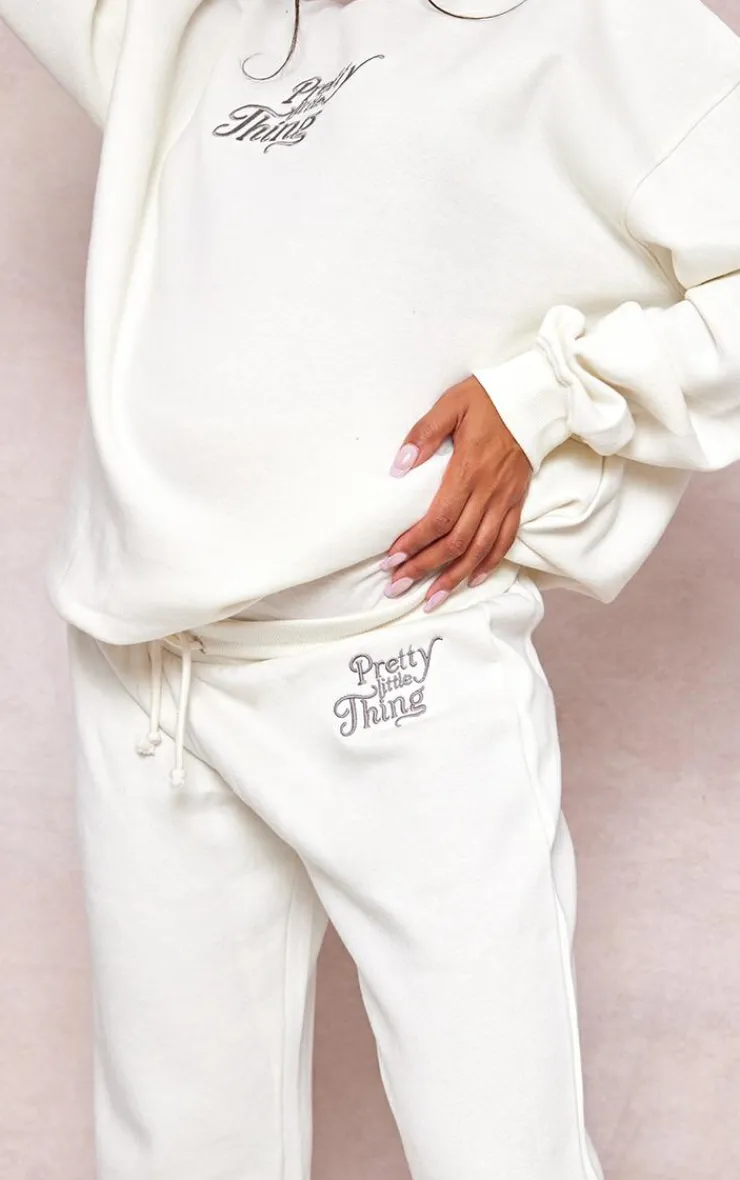 Sale PrettyLittleThing Maternity Plt Embroidered Wide Leg Sweatpants Cream
