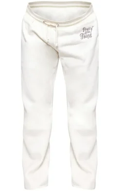 Sale PrettyLittleThing Maternity Plt Embroidered Wide Leg Sweatpants Cream