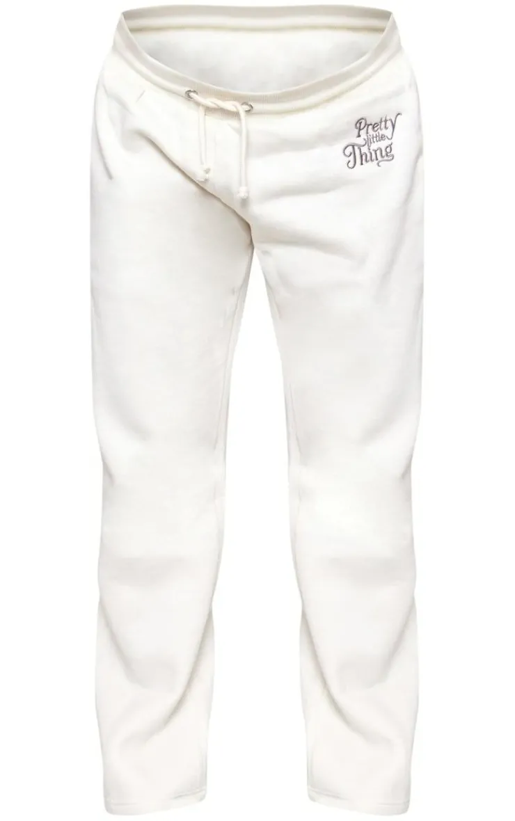 Sale PrettyLittleThing Maternity Plt Embroidered Wide Leg Sweatpants Cream