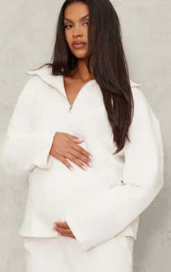 PrettyLittleThing Maternity Quarter Zip Long Sleeve Sweatshirt Cream