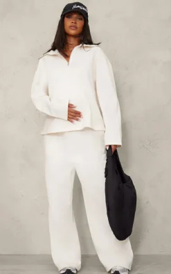 PrettyLittleThing Maternity Quarter Zip Long Sleeve Sweatshirt Cream