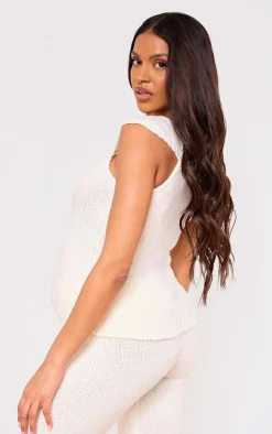 New PrettyLittleThing Maternity Short Sleeve Knitted Top Cream