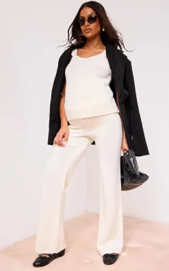 New PrettyLittleThing Maternity Short Sleeve Knitted Top Cream
