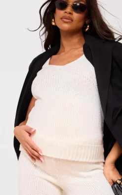 New PrettyLittleThing Maternity Short Sleeve Knitted Top Cream