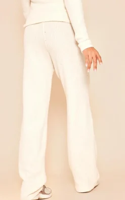Online PrettyLittleThing Maternity Soft Rib Detail Wide Leg Pants Cream