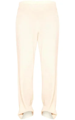 Online PrettyLittleThing Maternity Soft Rib Detail Wide Leg Pants Cream