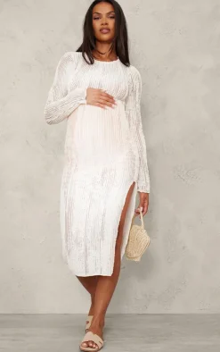Maternity Textured Midi Dress With Side Split-PrettyLittleThing Best