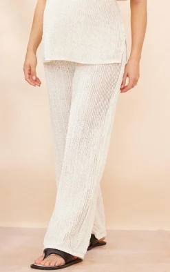 Hot PrettyLittleThing Maternity Textured Wide Leg Pants Cream