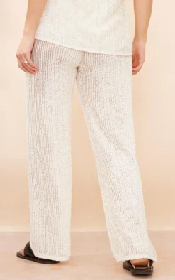 Hot PrettyLittleThing Maternity Textured Wide Leg Pants Cream