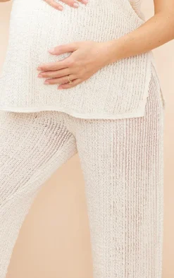 Hot PrettyLittleThing Maternity Textured Wide Leg Pants Cream