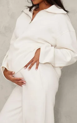 Online PrettyLittleThing Maternity Wide Leg Sweatpants Cream