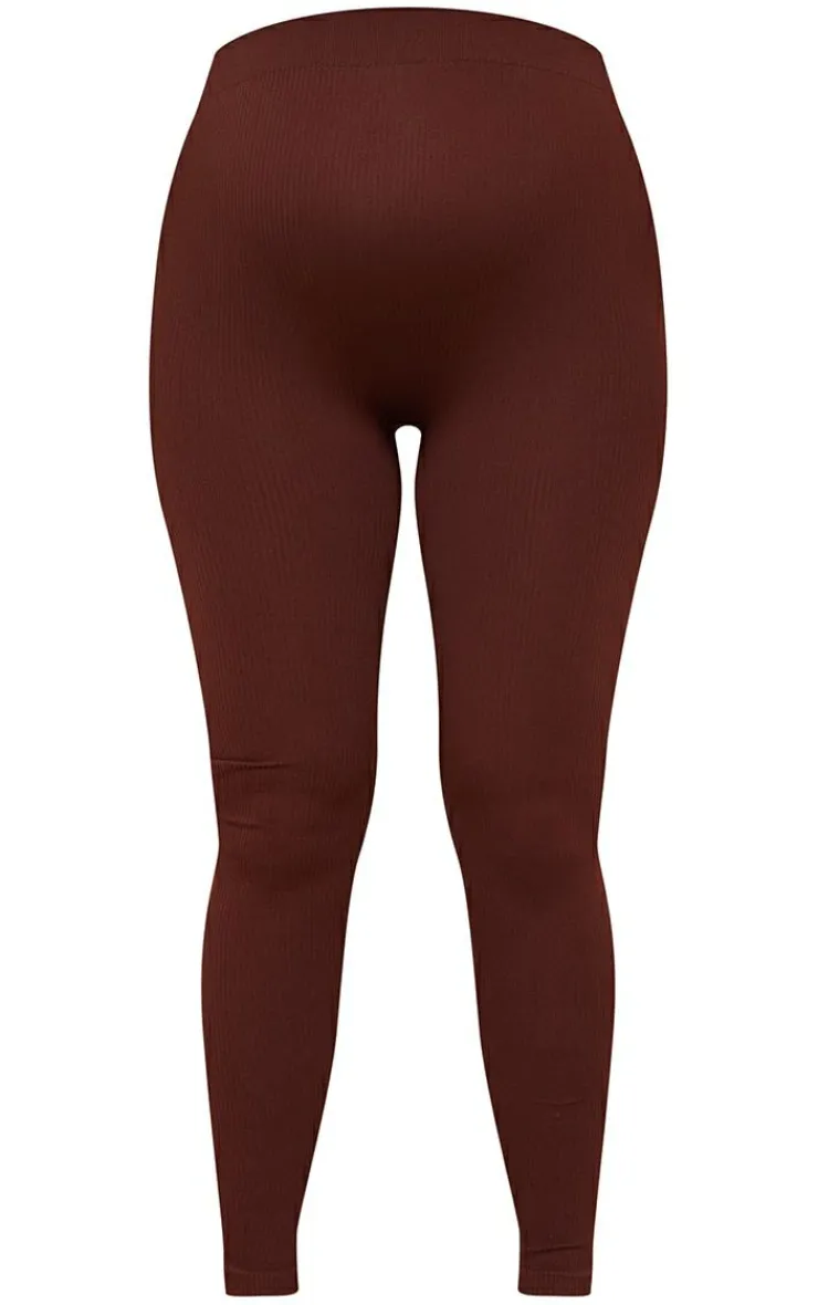 PrettyLittleThing Snatched*Maternity Dark Contour Bump Support Ribbed Leggings
